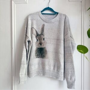 New NWOT soft and cozy grey pullover sweater bunny rabbit cute design Large XL
